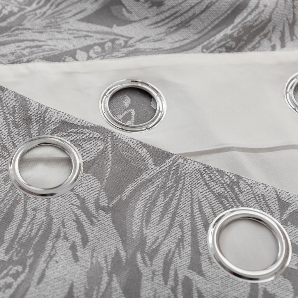 Botanic Chenille Jacquard Lined Eyelet Curtains in Silver