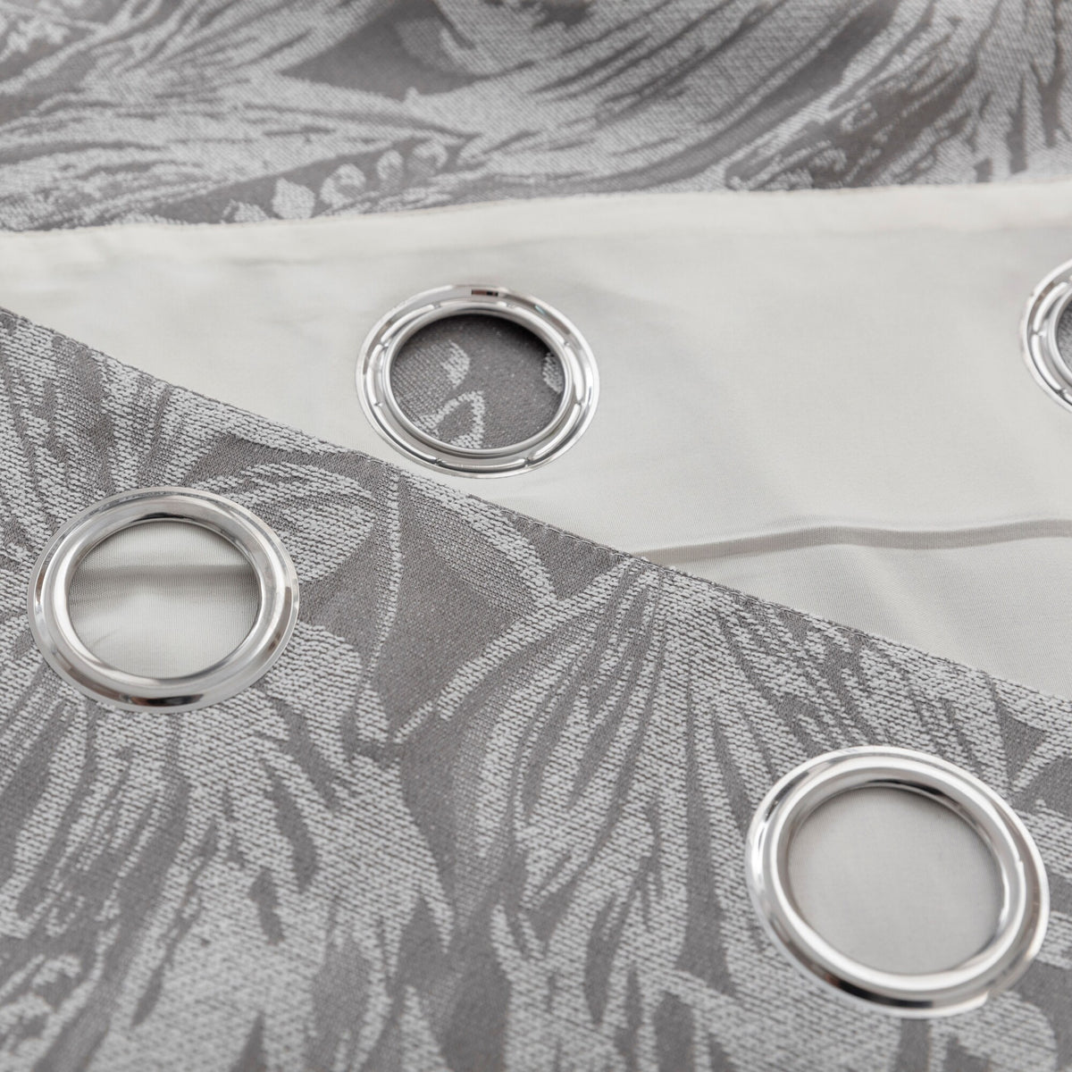 Botanic Chenille Jacquard Lined Eyelet Curtains in Silver