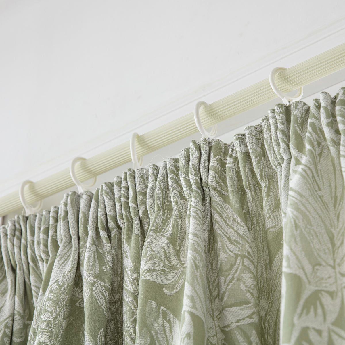 Botanic Chenille Jacquard Lined Pencil Pleat Curtains in Green