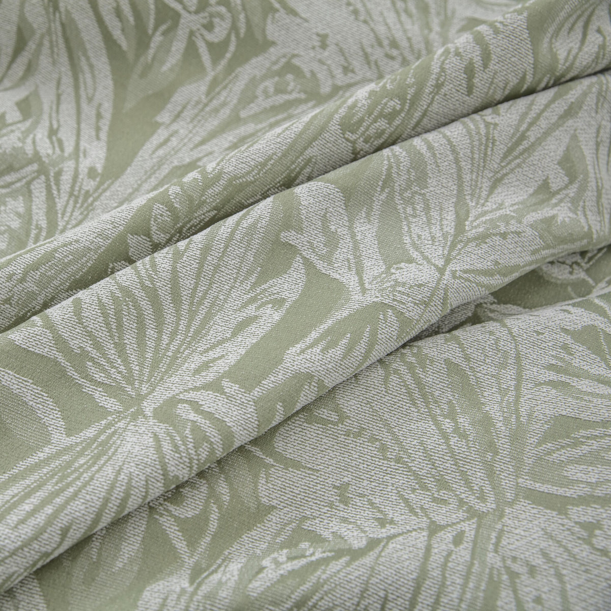Botanic Chenille Jacquard Lined Pencil Pleat Curtains in Green