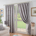 Botanic Chenille Jacquard Lined Pencil Pleat Curtains in Silver