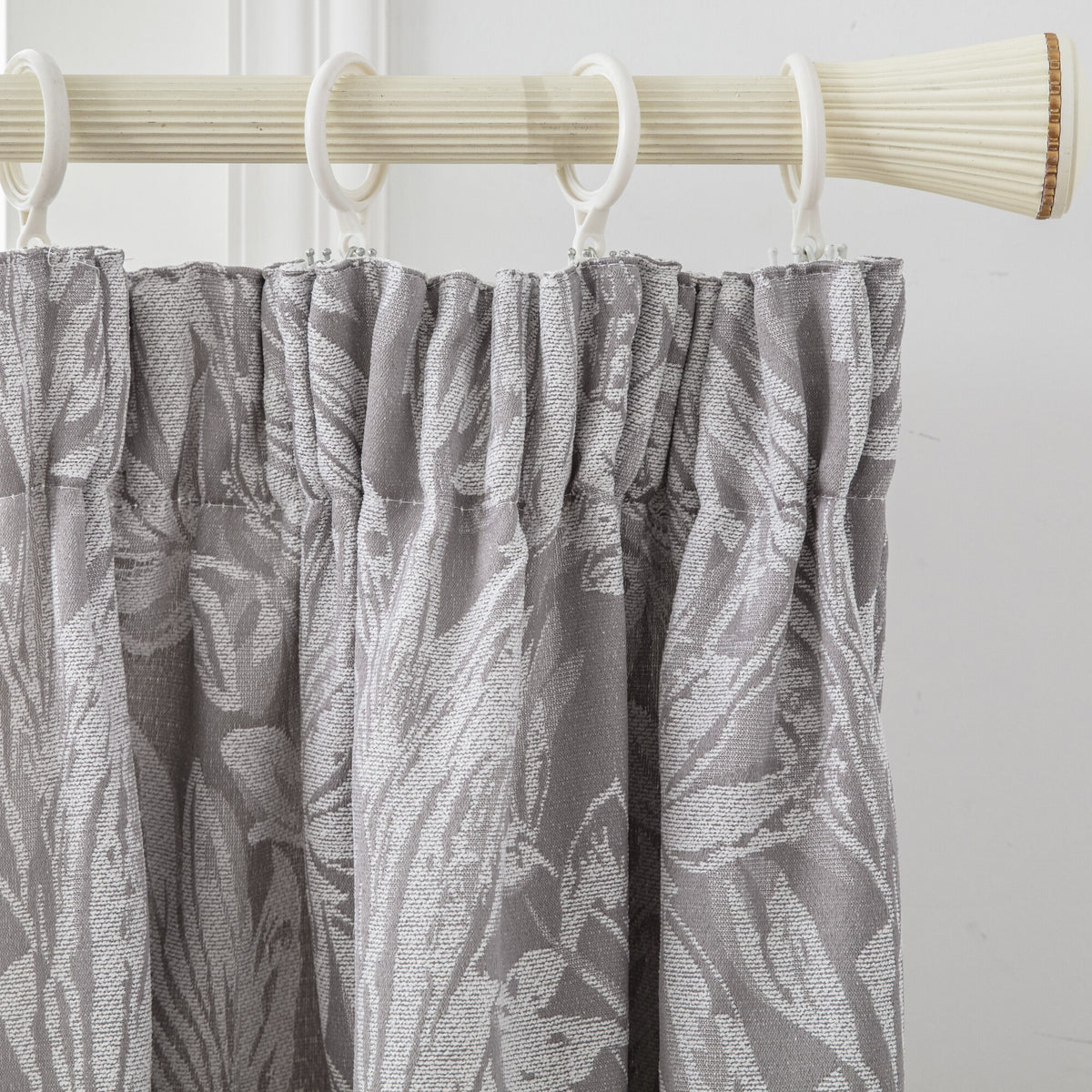 Botanic Chenille Jacquard Lined Pencil Pleat Curtains in Silver