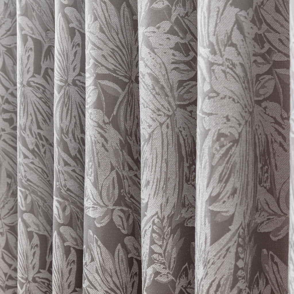 Botanic Chenille Jacquard Lined Pencil Pleat Curtains in Silver