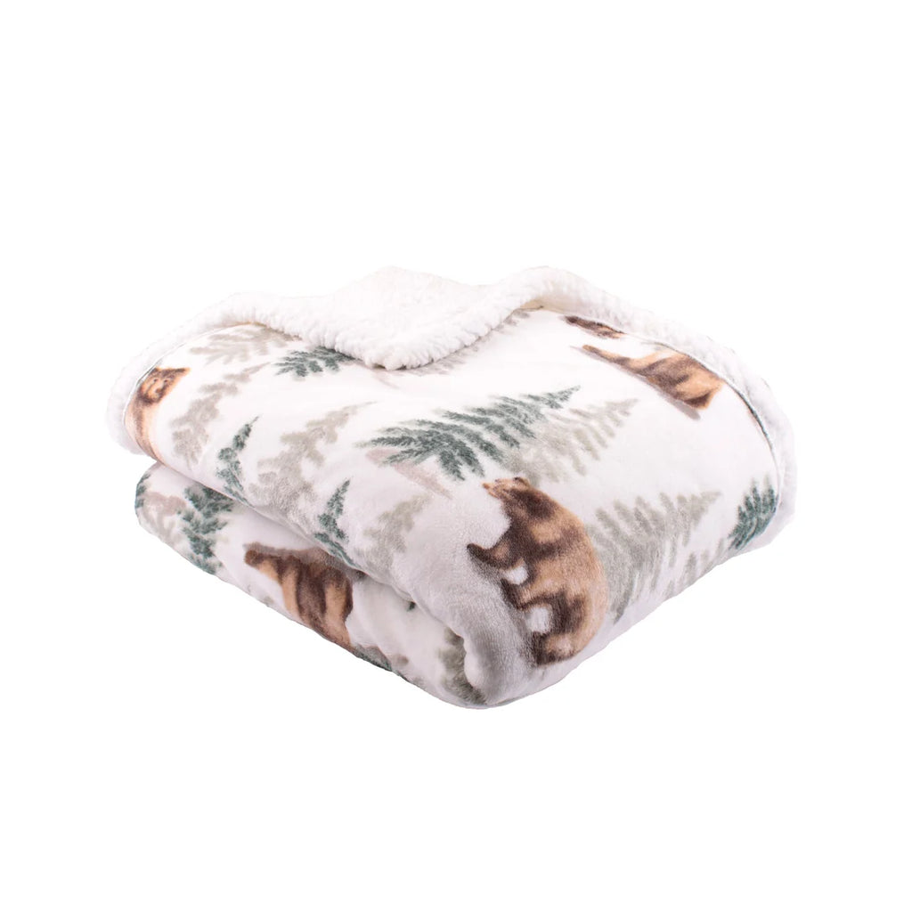 Dreams & Drapes Bear Walks Sherpa Fleece Bedspread in Natural 150 x 200cm
