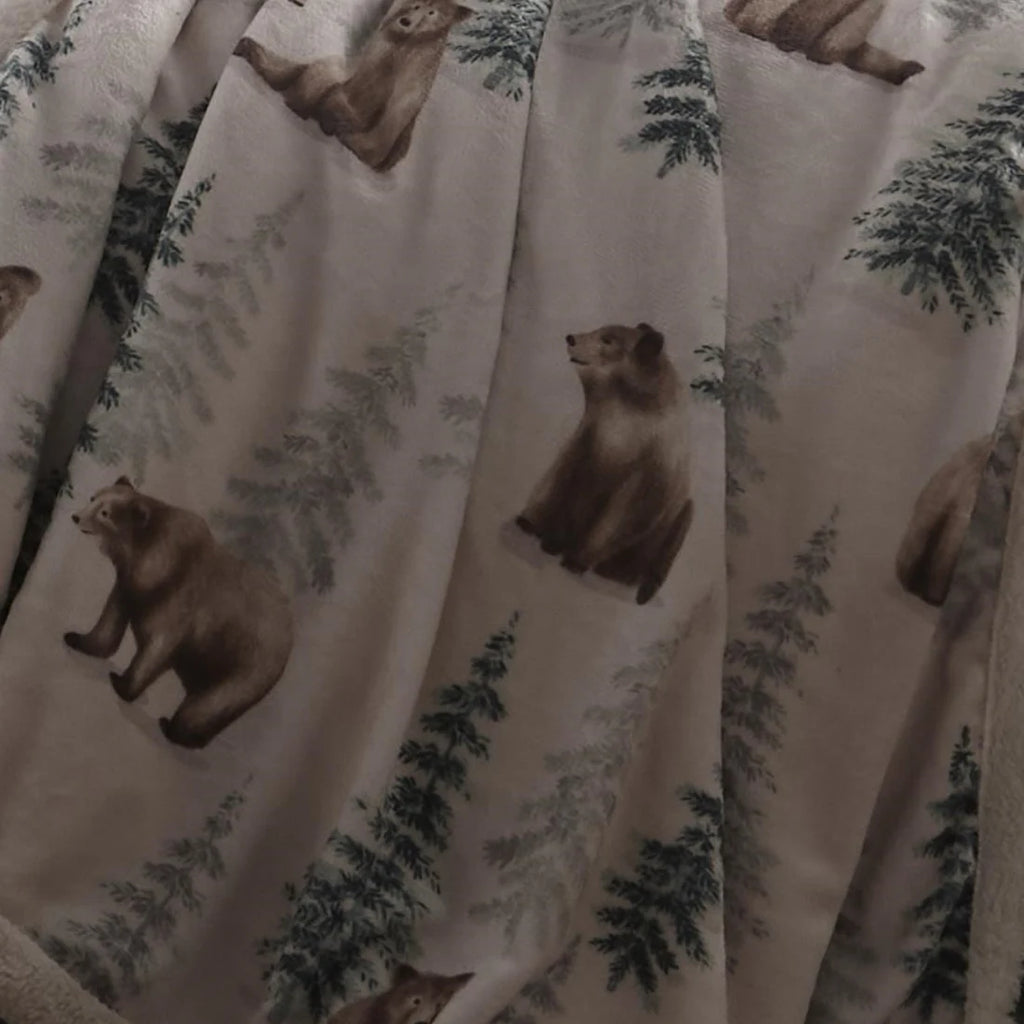 Dreams & Drapes Bear Walks Sherpa Fleece Bedspread in Natural 150 x 200cm