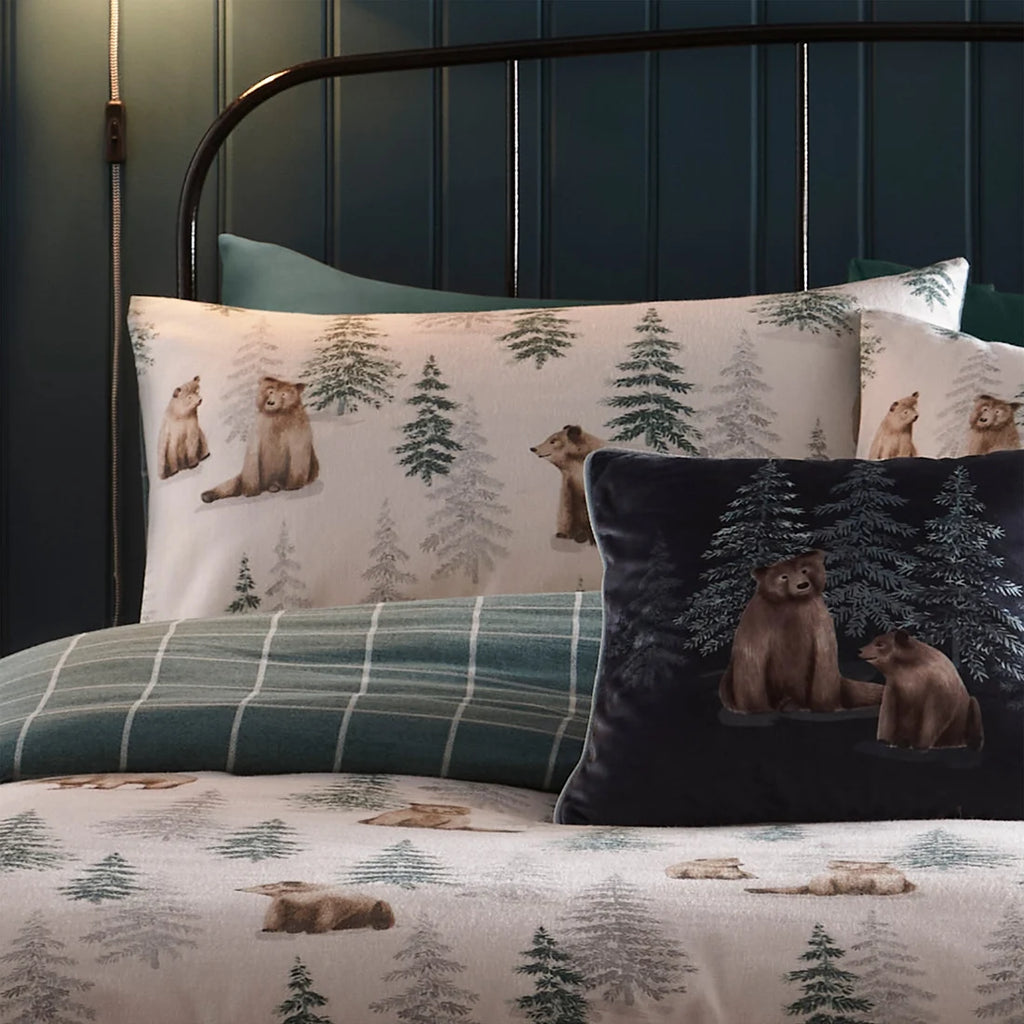 Dreams & Drapes Bear Walks Reversible Brushed Cotton Duvet Cover Set in Natural