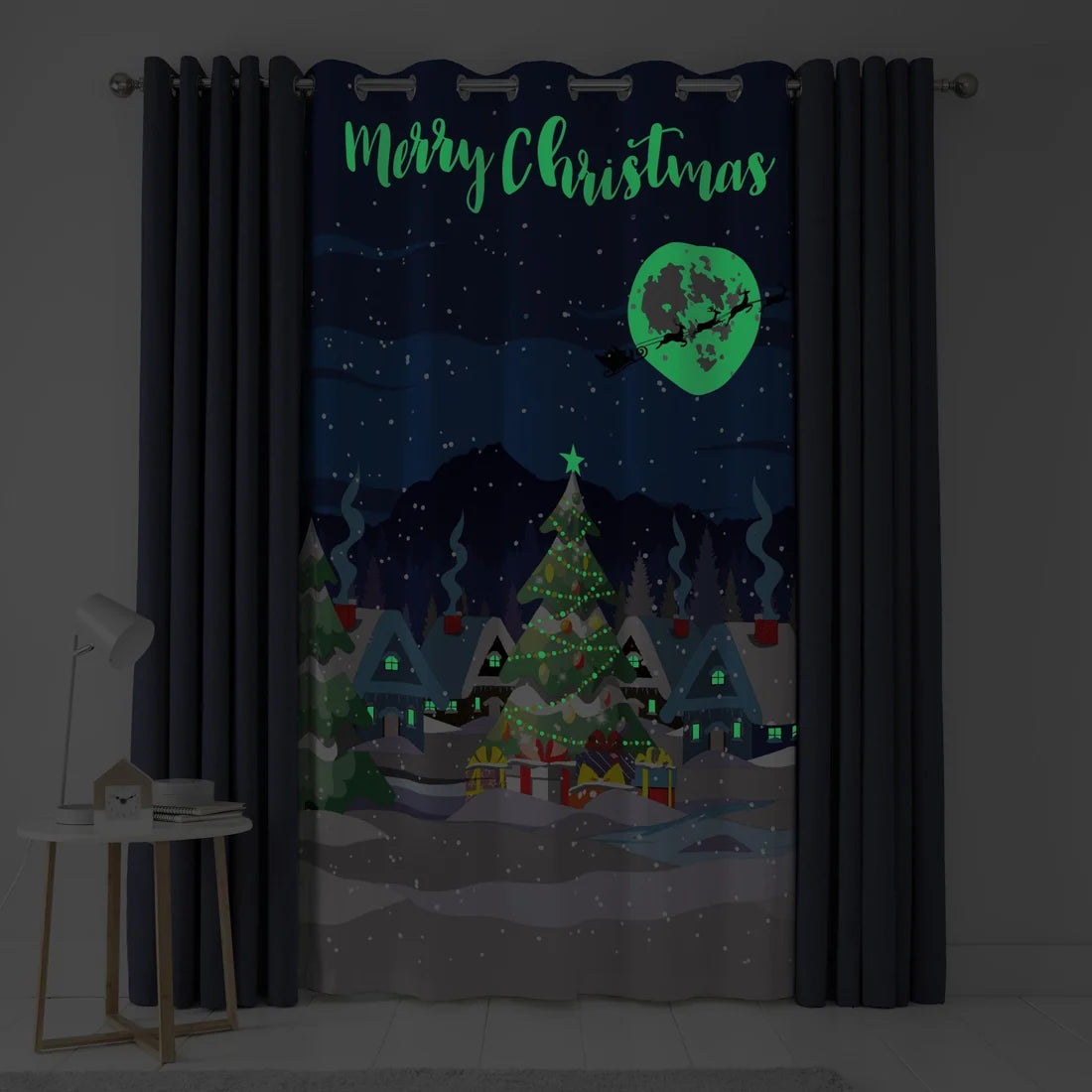 Glow in the Dark Christmas Eyelet Door Curtain Panel in Multicolour