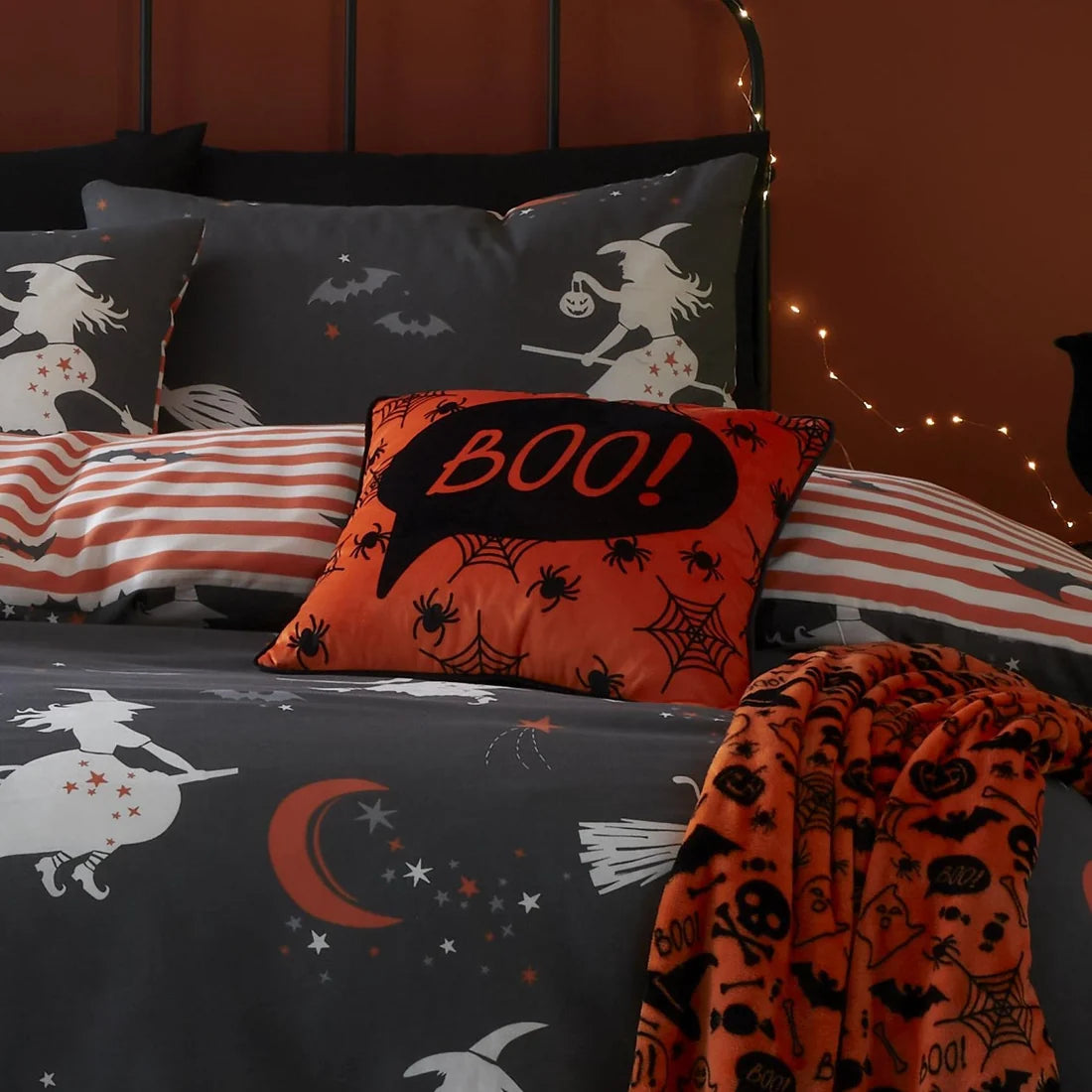 Bedlam Boo Halloween Cushion in Orange 43 x 43cm