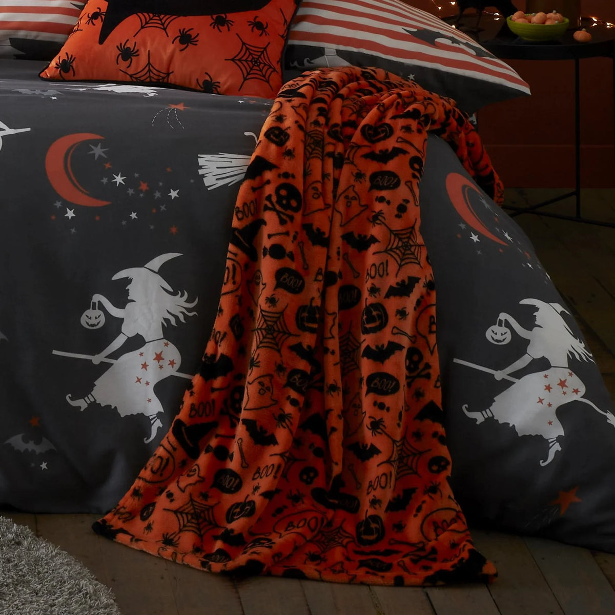 Bedlam Boo Halloween Throw in Orange 120 x 150cm
