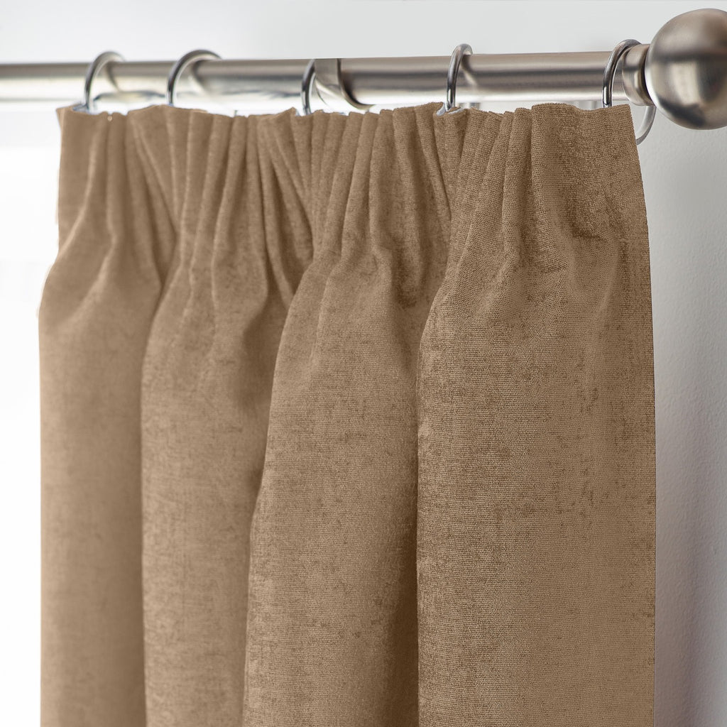 Chenille Thermal Blackout Pencil Pleat Curtains in Beige