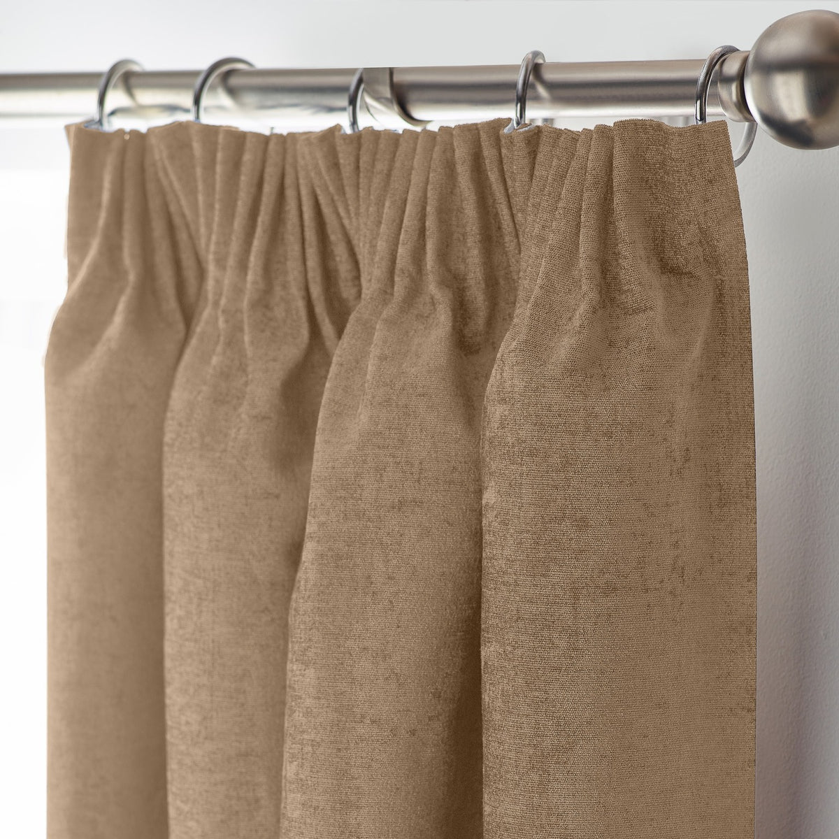 Chenille Thermal Blackout Pencil Pleat Curtains in Beige