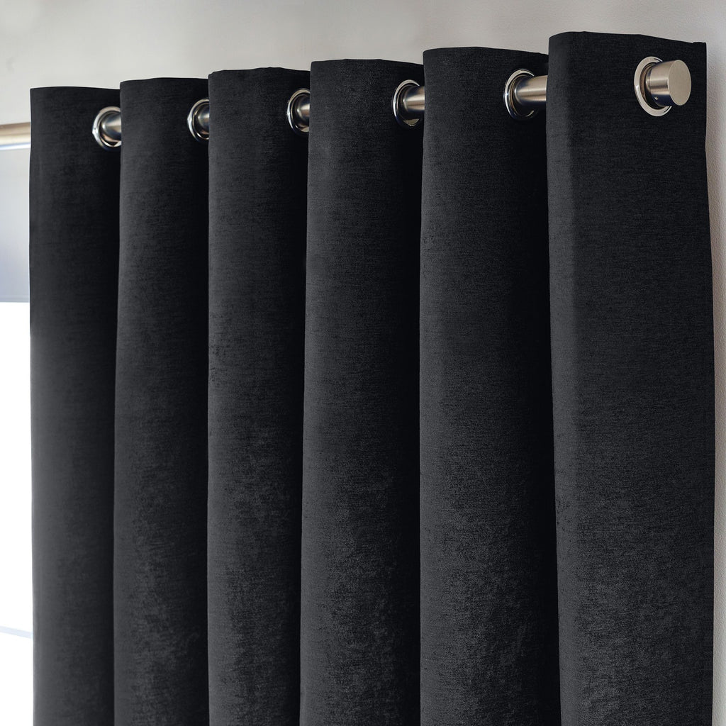 Chenille Thermal Blackout Eyelet Curtains in Black