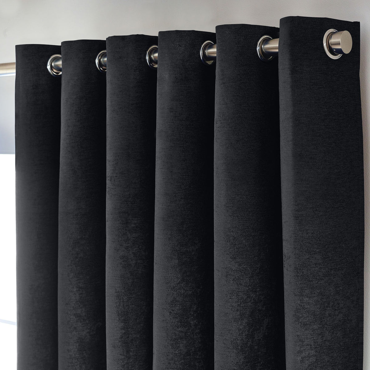 Chenille Thermal Blackout Eyelet Curtains in Black