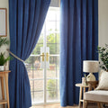 Chenille Thermal Blackout Pencil Pleat Curtains in Blue