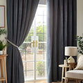 Chenille Thermal Blackout Pencil Pleat Curtains in Charcoal