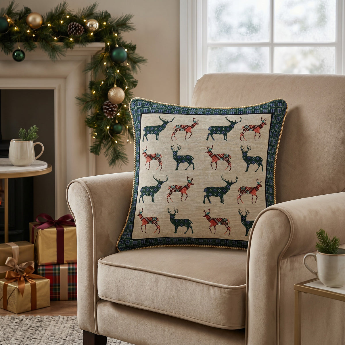 Christmas Stags Tapestry Cushion 45 x 45cm