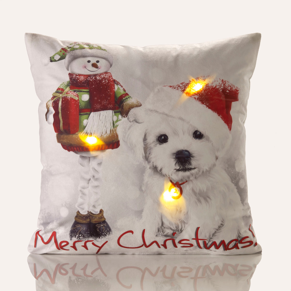 Westie LED Light-Up Christmas Cushion