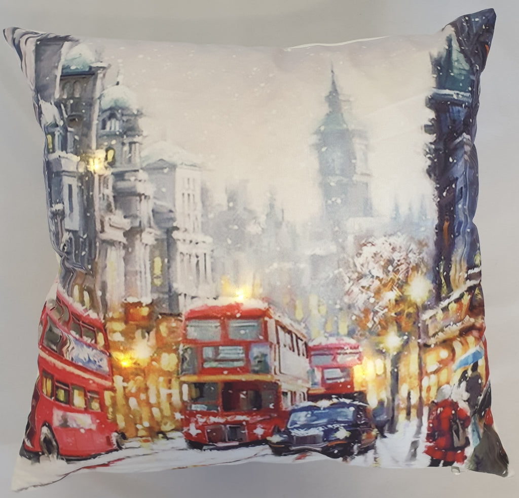 London Christmas LED Cushion