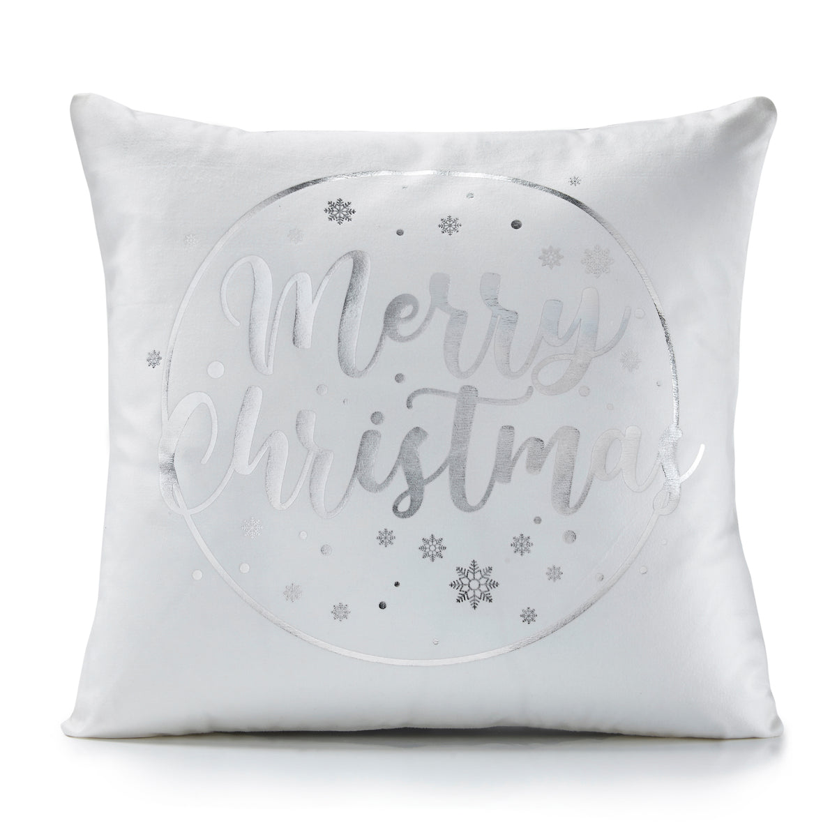 Merry Christmas White & Silver Velvet Cushion