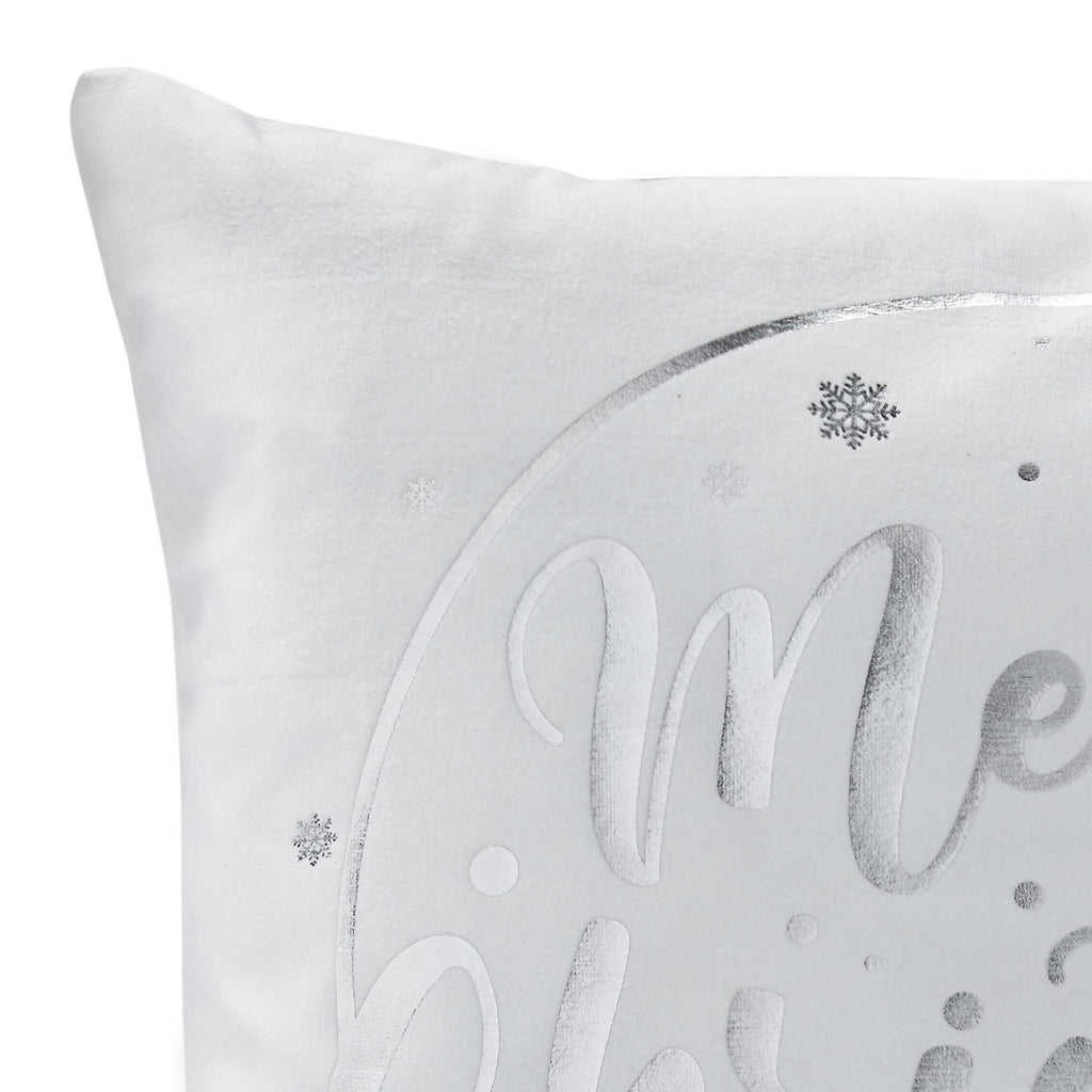 Merry Christmas White & Silver Velvet Cushion