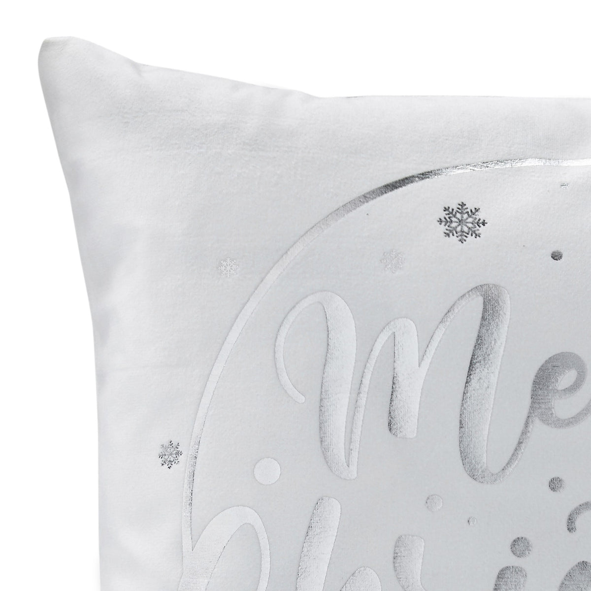 Merry Christmas White & Silver Velvet Cushion