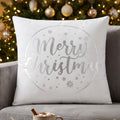 Merry Christmas White & Silver Velvet Cushion