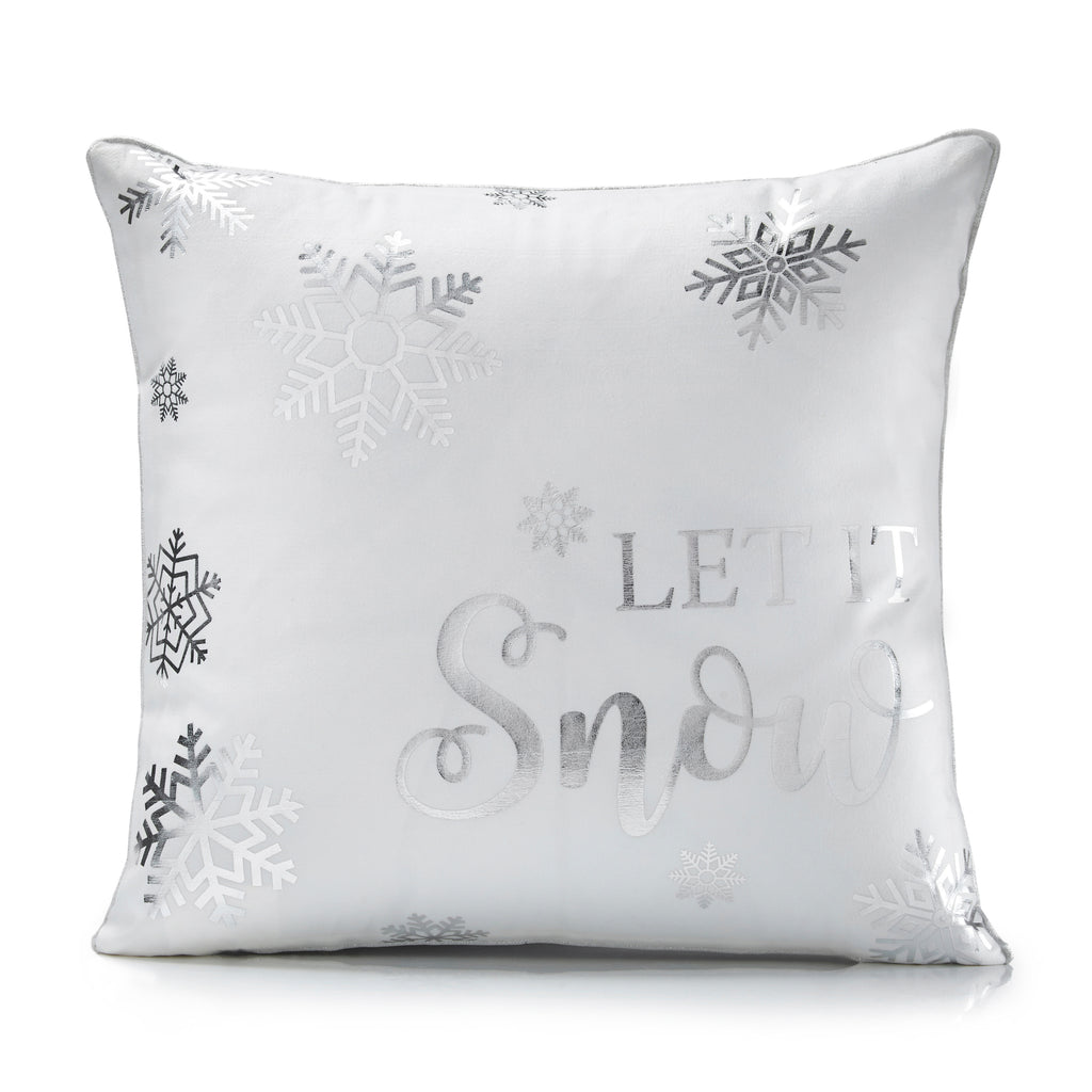 Let It Snow Silver Velvet Christmas Cushion