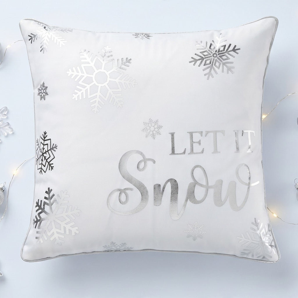 Let It Snow Silver Velvet Christmas Cushion