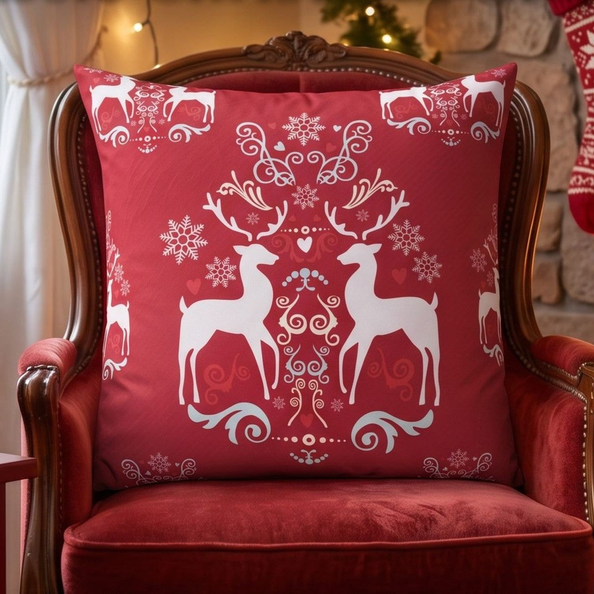 Reindeer Red Velvet Christmas Cushion