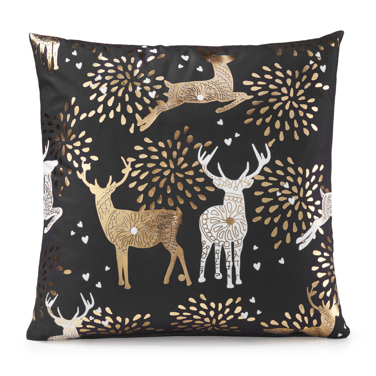 Reindeer Gold Velvet Christmas Cushion