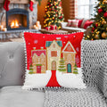 Christmas Village Embroidered Cushion in Red