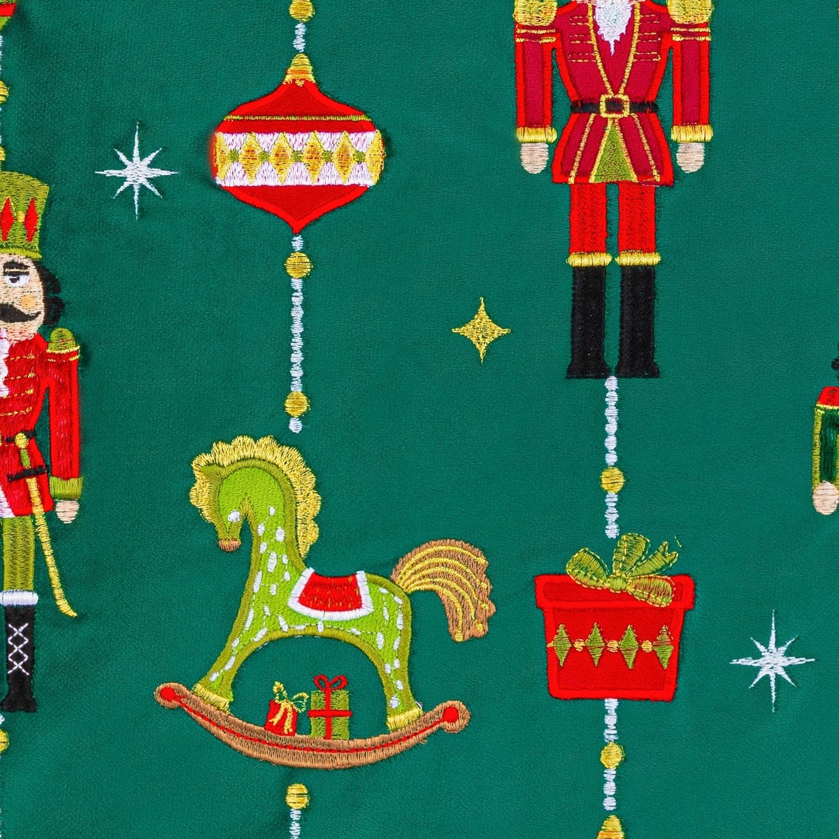 Drummers Embroidered Christmas Cushion in Green