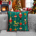 Drummers Embroidered Christmas Cushion in Green