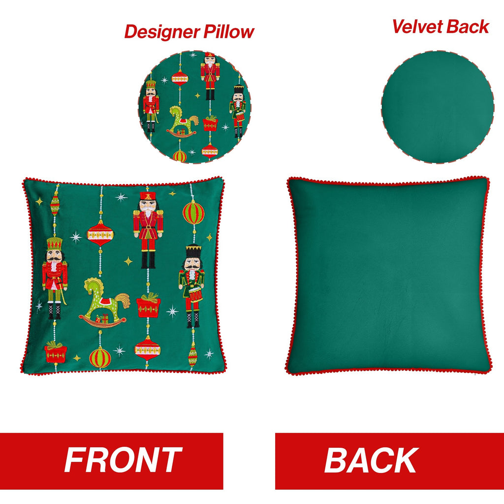 Drummers Embroidered Christmas Cushion in Green