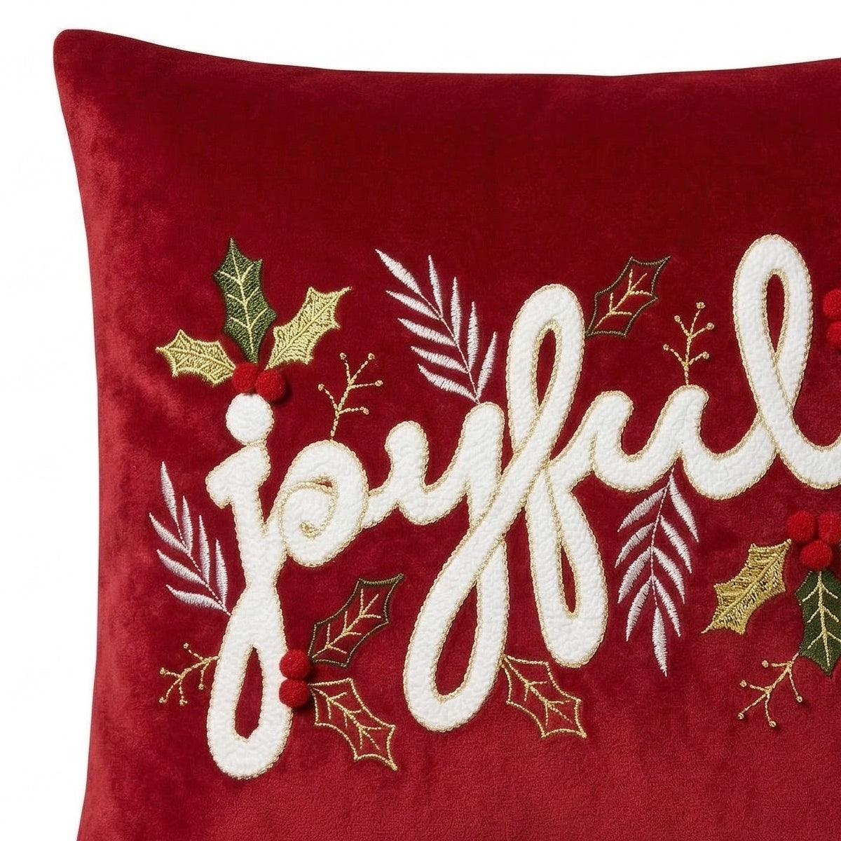 Joyful Embroidered Christmas Cushion in Red