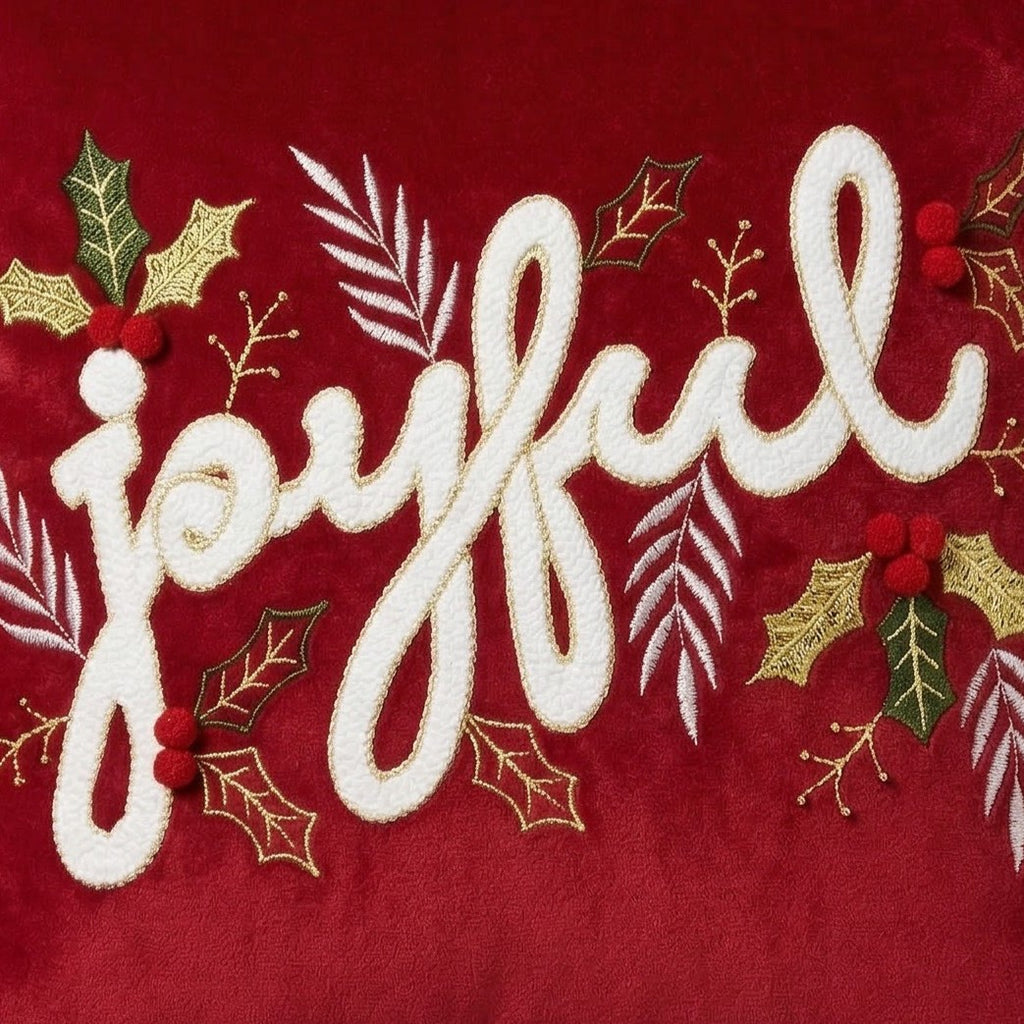 Joyful Embroidered Christmas Cushion in Red