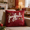 Joyful Embroidered Christmas Cushion in Red