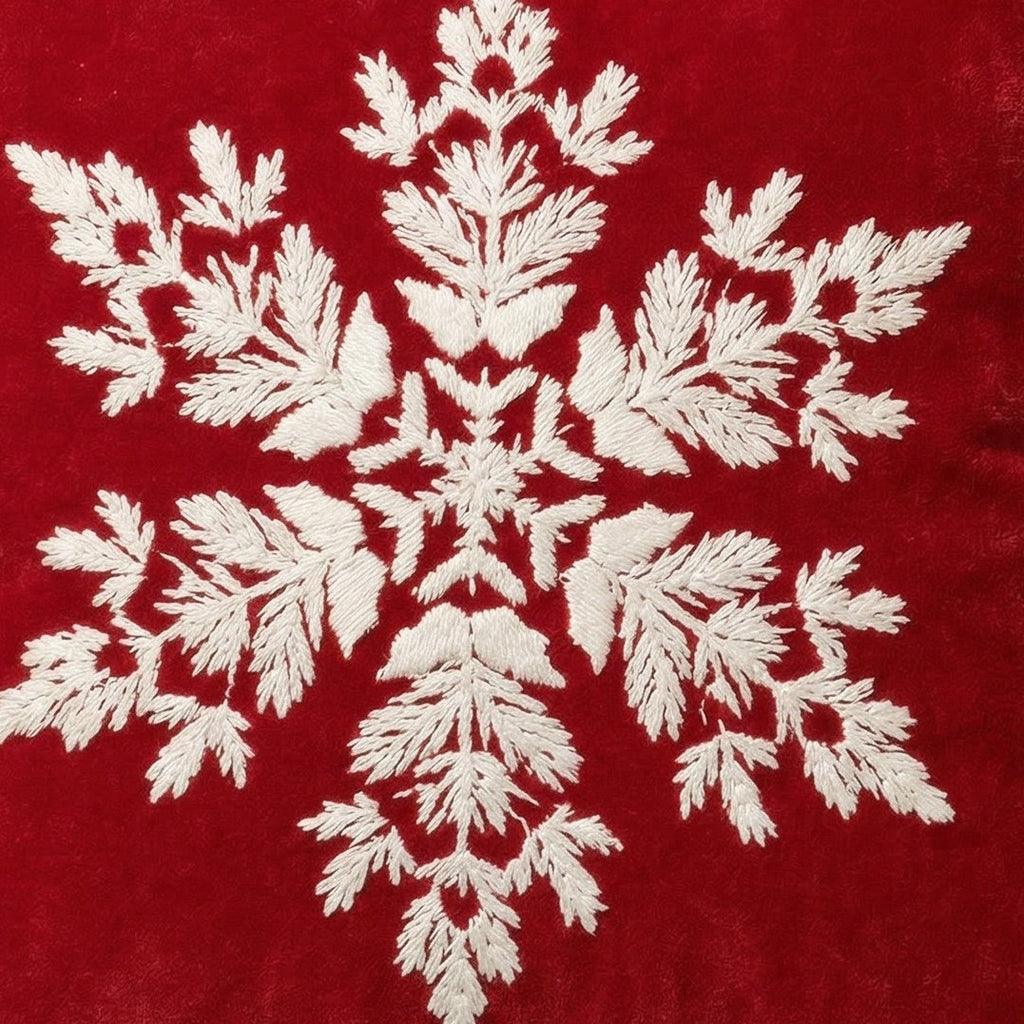 Snowflake Embroidered Christmas Cushion in Red
