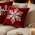 Snowflake Embroidered Christmas Cushion in Red