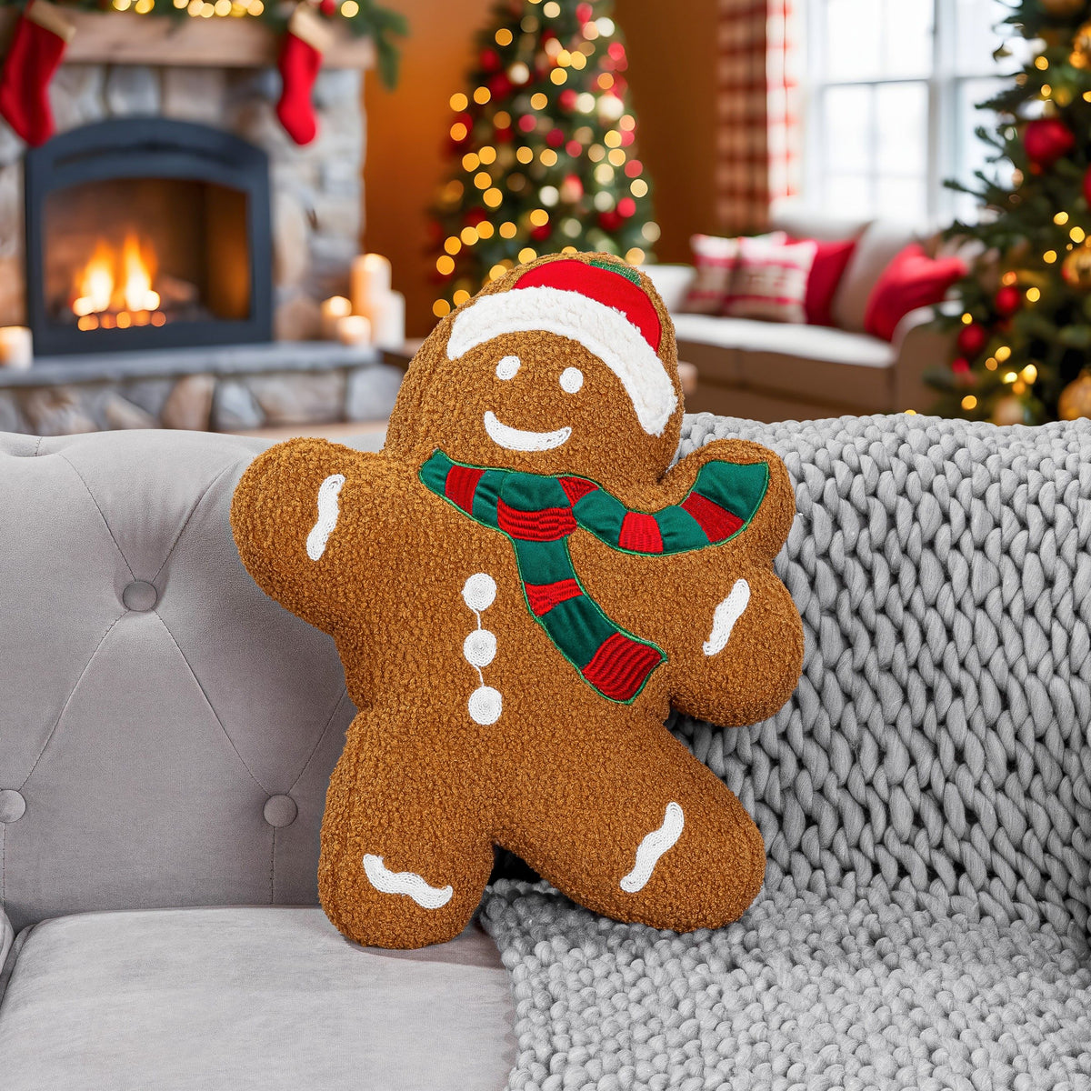 Gingerbread Man Sherpa Fleece Shaped Christmas Cushion 50 x 40cm