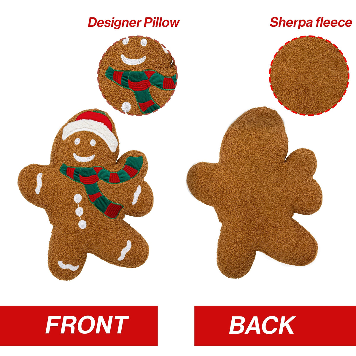 Gingerbread Man Sherpa Fleece Shaped Christmas Cushion 50 x 40cm
