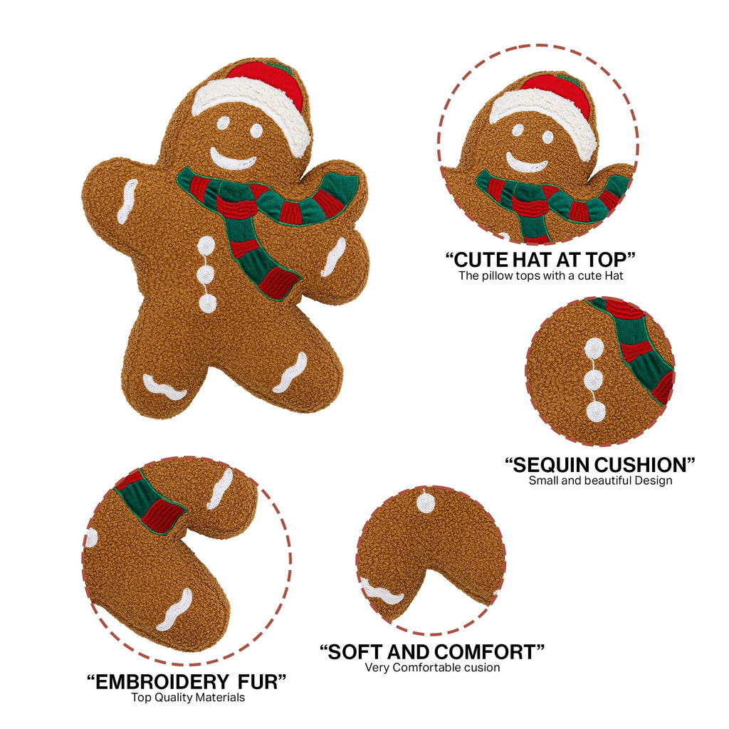 Gingerbread Man Sherpa Fleece Shaped Christmas Cushion 50 x 40cm