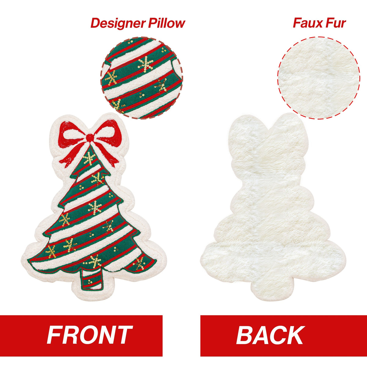 Christmas Tree Embroidered Shaped Cushion 50 x 40cm