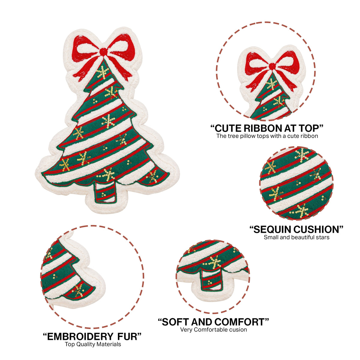 Christmas Tree Embroidered Shaped Cushion 50 x 40cm