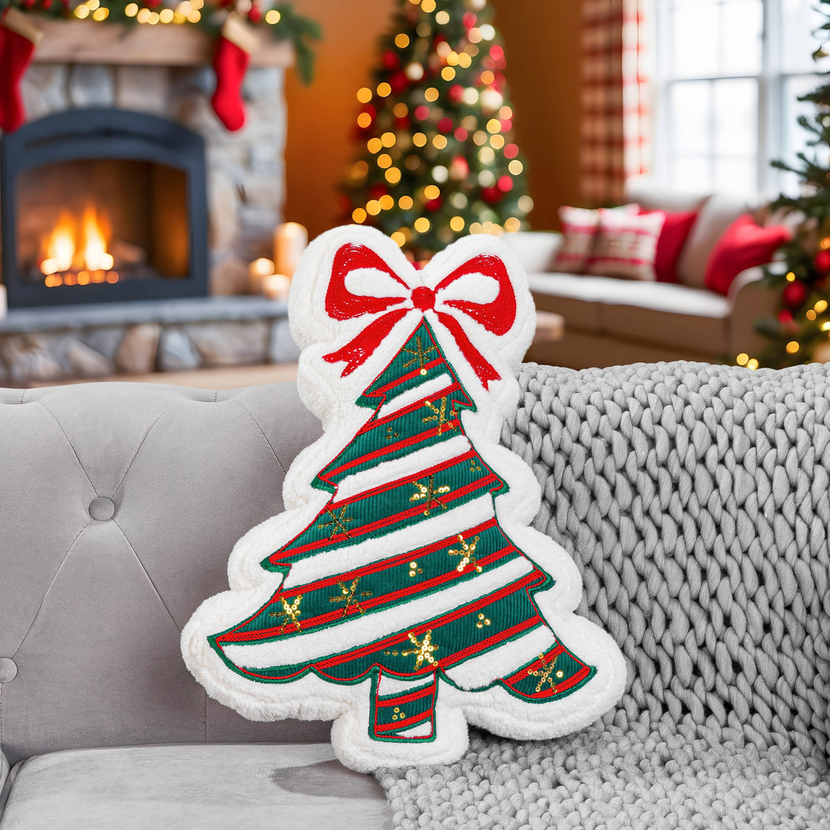 Christmas Tree Embroidered Shaped Cushion 50 x 40cm