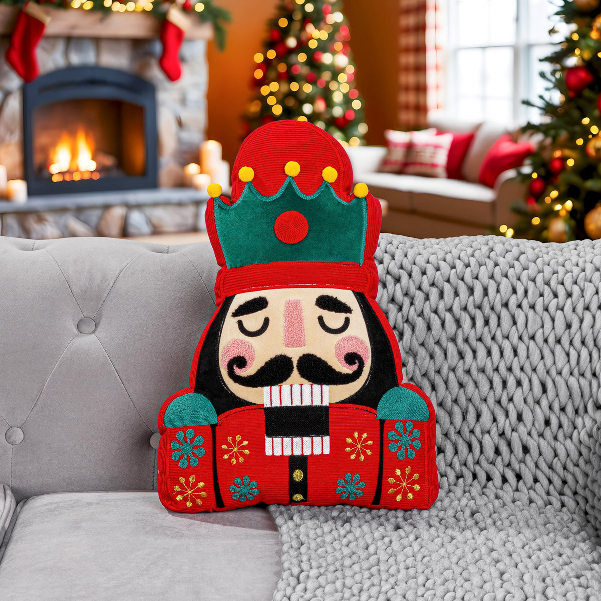 Nutcracker Embroidered Shaped Christmas Cushion