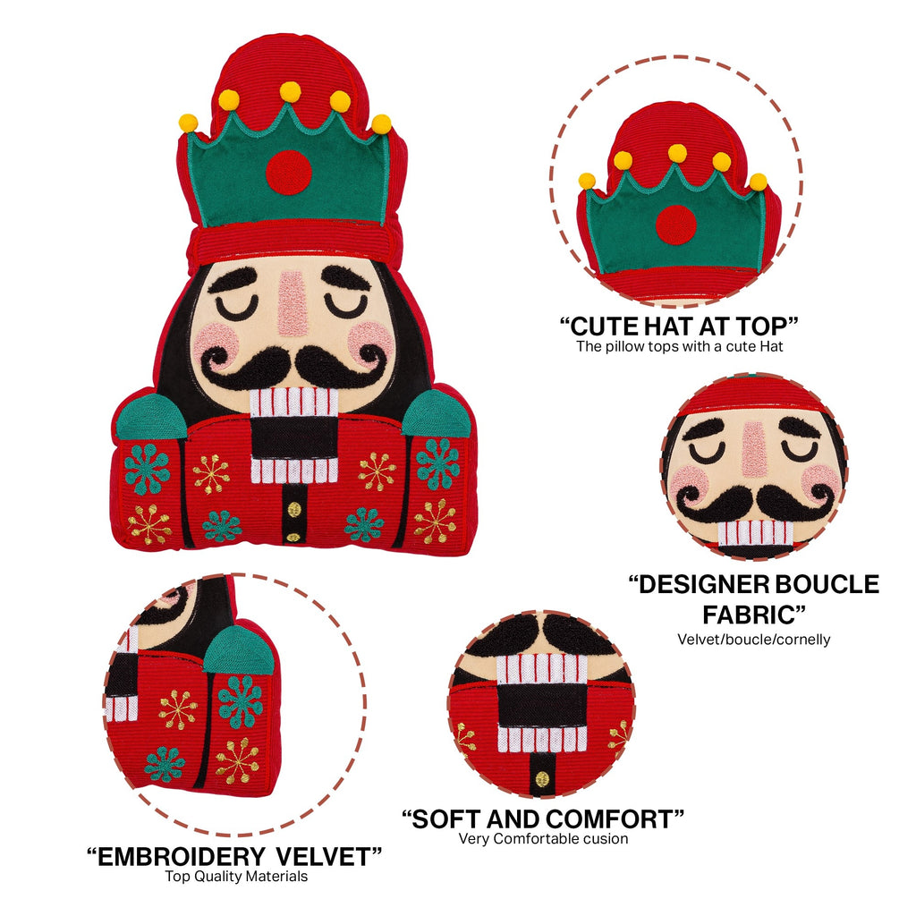Nutcracker Embroidered Shaped Christmas Cushion