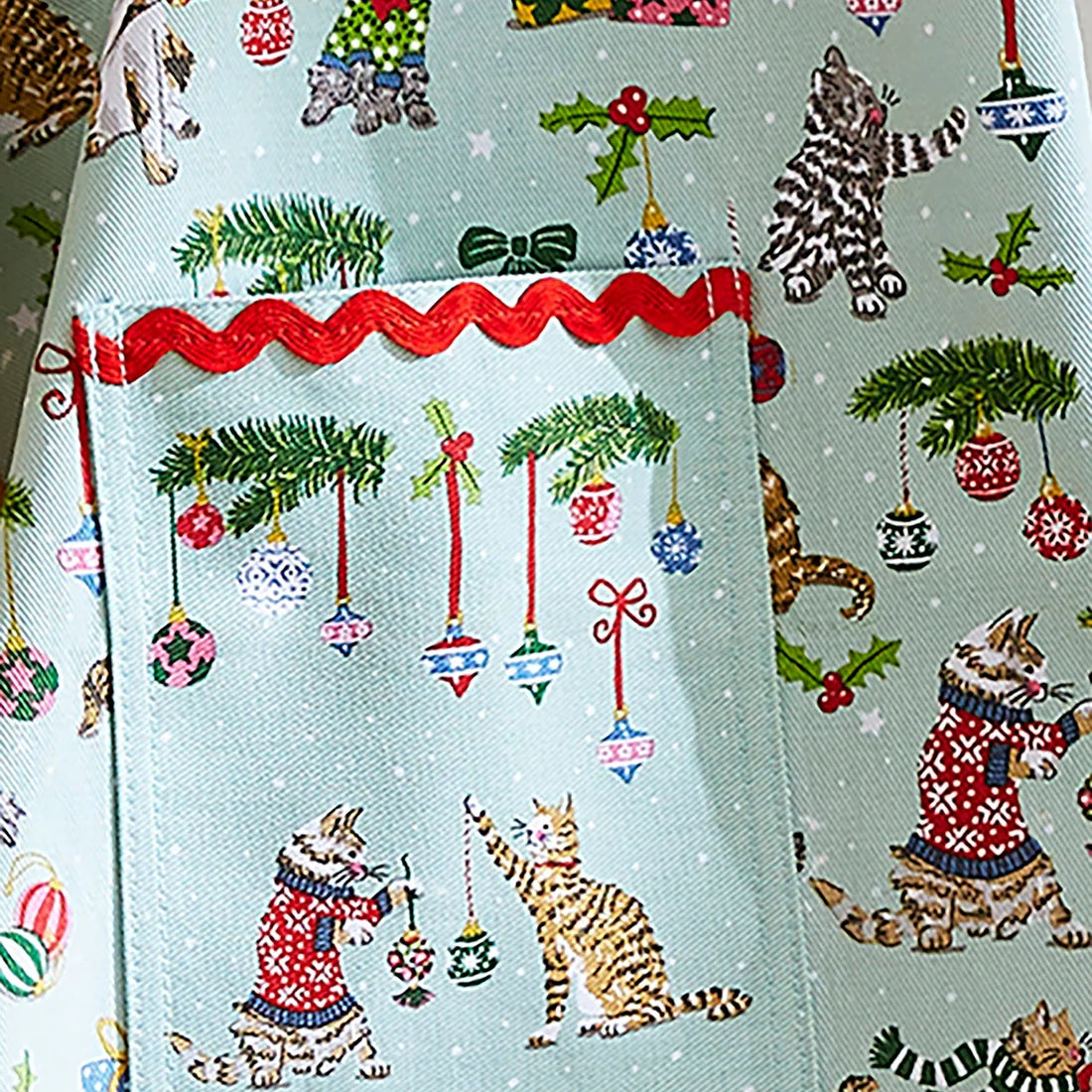 Ulster Weavers Christmas Cats Cotton Apron in Seafoam Green