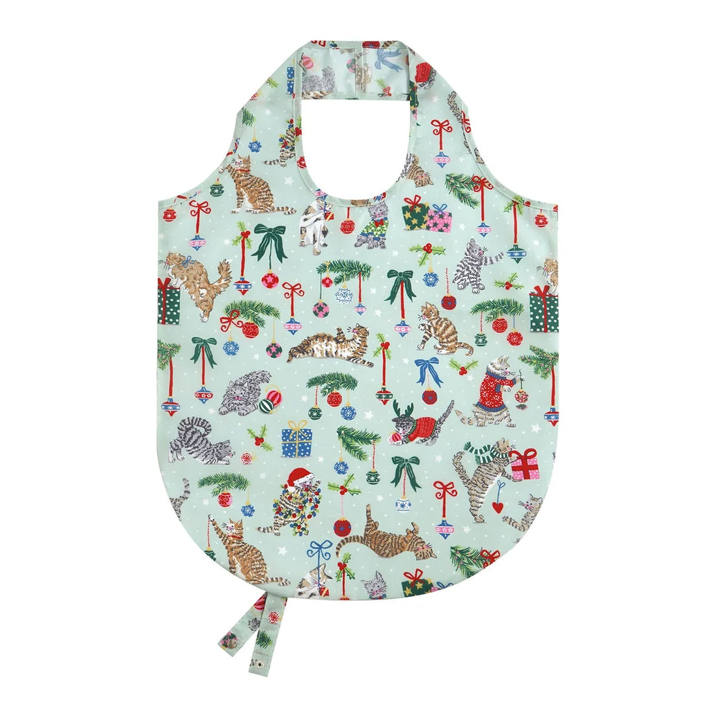 Ulster Weavers Christmas Cats Foldable Tote Bag in Seafoam Green