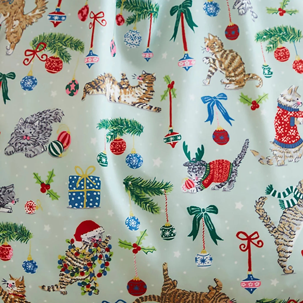 Ulster Weavers Christmas Cats Foldable Tote Bag in Seafoam Green